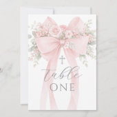 Numéro de table de baptême floral ruban rose (Devant)