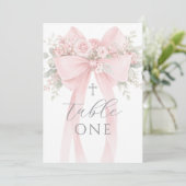 Numéro de table de baptême floral ruban rose (Debout devant)