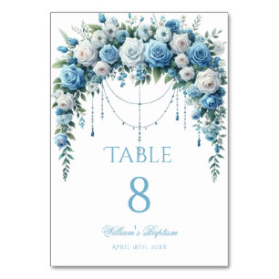 Numéro de table de baptême Rose Bleue & Croix d'Ar