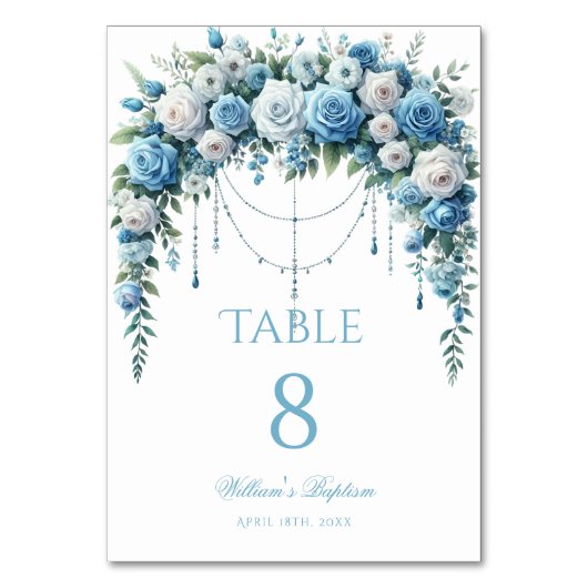 Numéro de table de baptême Rose Bleue & Croix d'Ar (Par défaut)