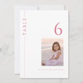 Numéro de table de Bat Mitzvah rose vif avec photo (Devant)