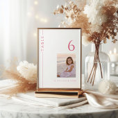 Numéro de table de Bat Mitzvah rose vif avec photo