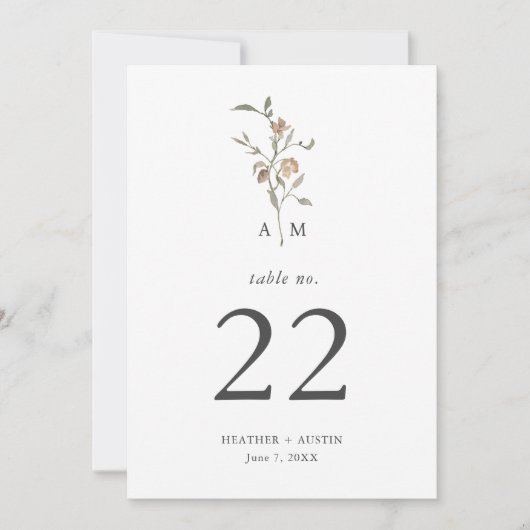 Numéro de table de botanique boho minimaliste (Devant)
