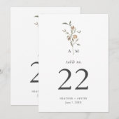 Numéro de table de botanique boho minimaliste (Devant / Derrière)