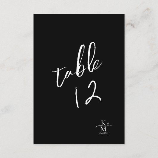Numéro de table de calligraphie d'amour Blanc B&W (Dos)