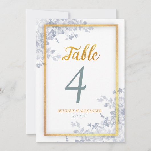 Numéro de table de calligraphie encadré or fleurs  (Devant)