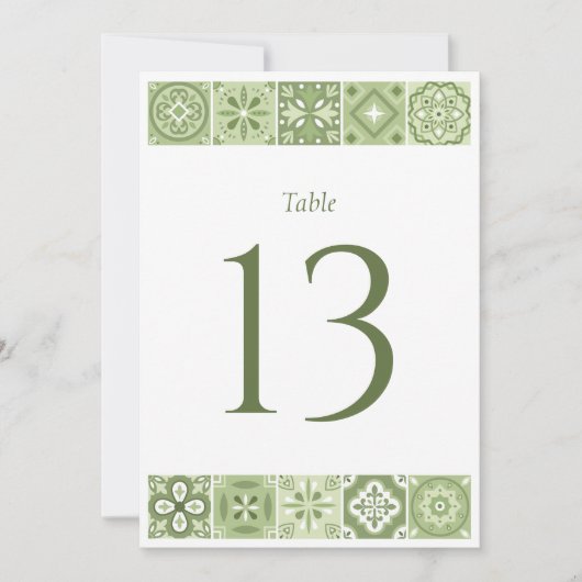 Numéro de table de carreaux espagnols verts (Devant)