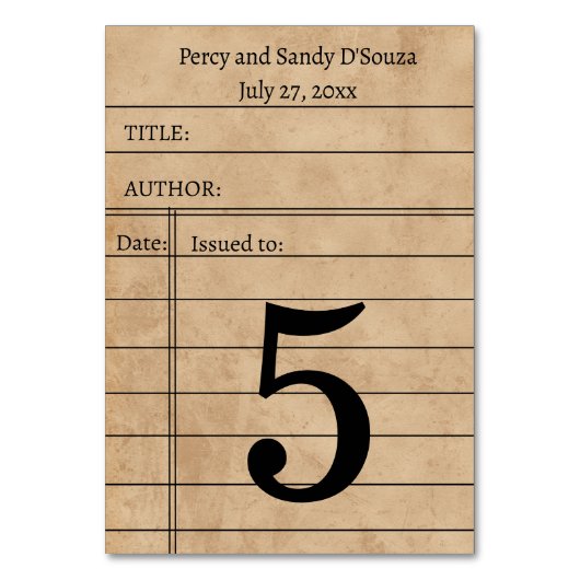 Numéro de table de carte de bibliothèque modifiabl (Dos)