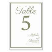 Numéro de table de carte pour un mariage moderne. (Dos)