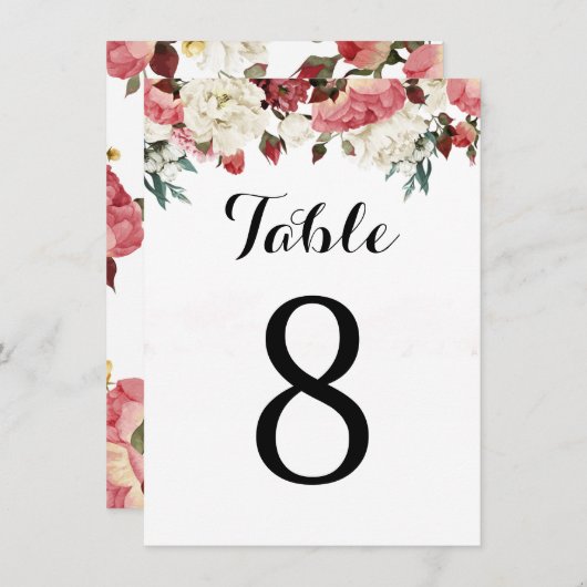 Numéro de table de carton d'invitation de mariage (Devant / Derrière)
