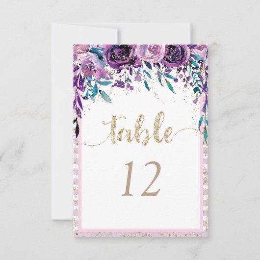 Numéro de table de Champagne floral violet Plan de (Devant)