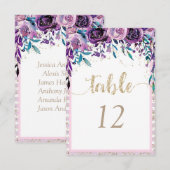 Numéro de table de Champagne floral violet Plan de (Devant / Derrière)