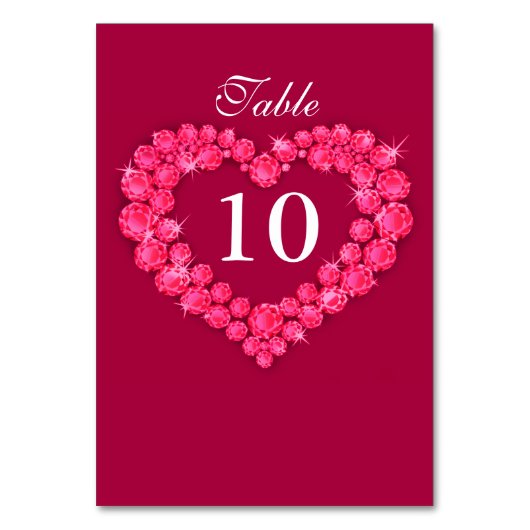 Numéro de table de coeur rouge mariage Ruby (Dos)