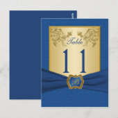 Numéro de table de Damas Floral Bleu et Or (Devant / Derrière)