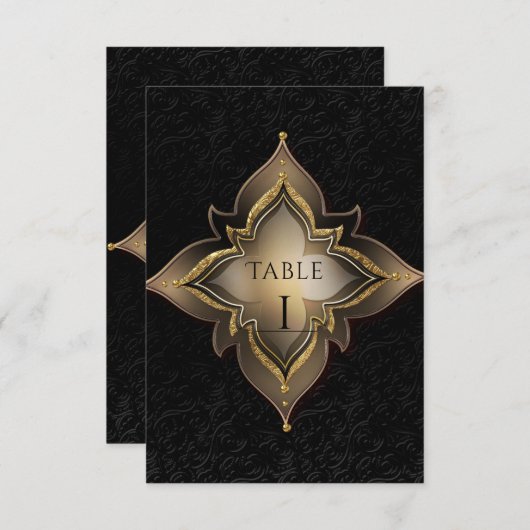 Numéro de table de fête chic exotique noir or (Devant / Derrière)