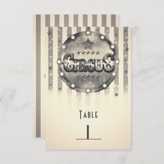 Numéro de table de fête rayé de cirque vintage (Devant / Derrière)