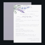 Numéro de table de fleur de lavande Menu de mariag<br><div class="desc">Élégant et rustique aquarelle violette et bleue lavande avec menu de mariage de typographie classique et script</div>