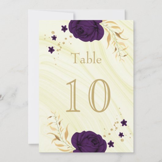 numéro de table de fleurs d'or violet royal (Devant)