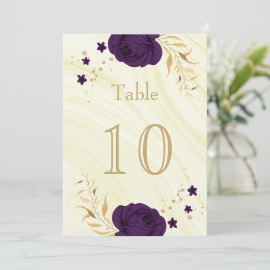 numéro de table de fleurs d'or violet royal (Debout devant)