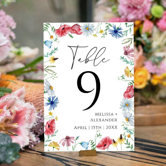 Numéro de table de jardin de fleurs sauvages Boho