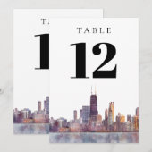 Numéro de table de la skyline de Chicago à l'aquar (Devant / Derrière)