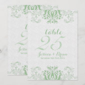Numéro de table de mariage 2 en dentelle vert clai (Devant / Derrière)