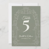 Numéro de Table de Mariage à Arche Ornée Vert Saug (Devant)