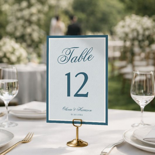 Numéro de table de mariage à bordure bleue de viei