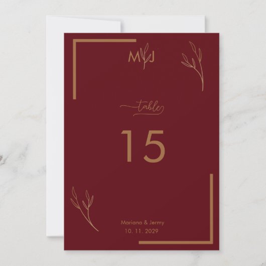 Numéro de table de mariage à bordure dorée moderne (Devant)