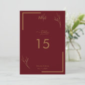 Numéro de table de mariage à bordure dorée moderne (Debout devant)