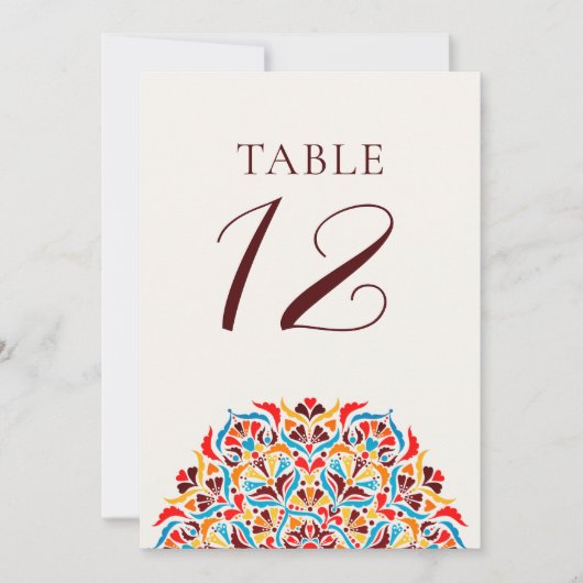 Numéro de table de mariage à bordure florale ivoir (Devant)