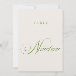 Numéro de table de mariage à calligraphie verte cl