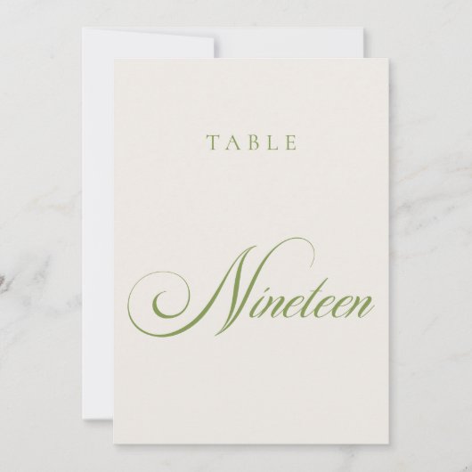 Numéro de table de mariage à calligraphie verte cl (Devant)