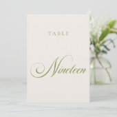 Numéro de table de mariage à calligraphie verte cl (Debout devant)