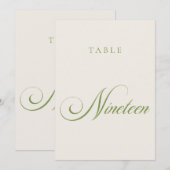Numéro de table de mariage à calligraphie verte cl (Devant / Derrière)