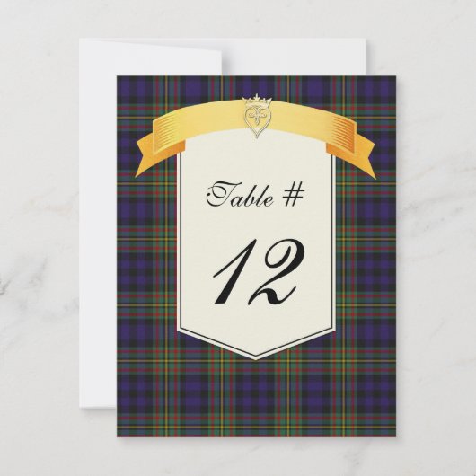 Numéro de table de mariage à carreaux Clan MacLell (Devant)