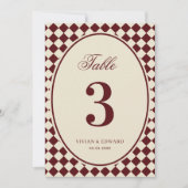 Numéro de table de mariage à carreaux ivoire et bu (Devant)
