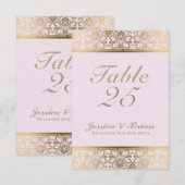 Numéro de table de mariage à dentelle dorée et ros (Devant / Derrière)