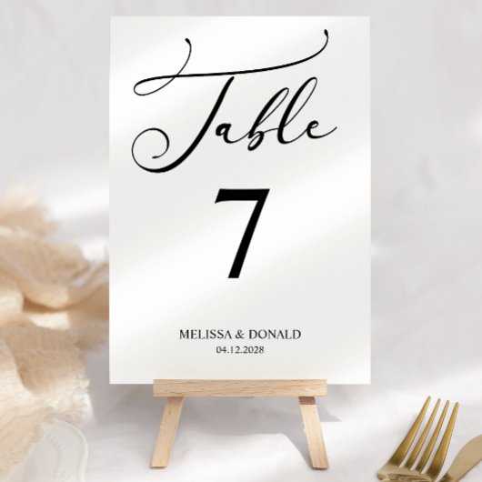 Numéro de table de mariage à écriture simple moder