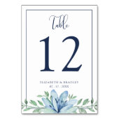 Numéro de table de mariage à fleurs aquarelle bleu (Dos)