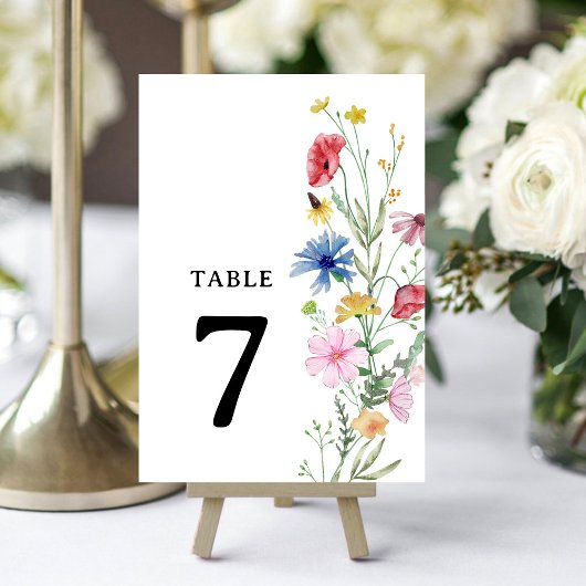 Numéro de table de mariage à fleurs sauvages éléga