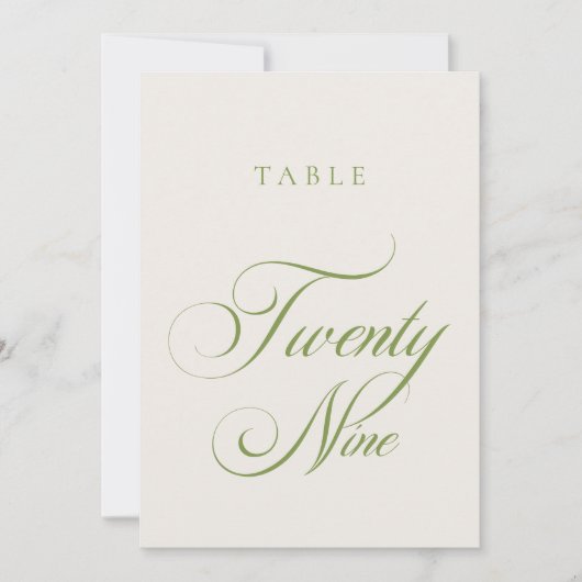 Numéro de table de mariage à la calligraphie verte (Devant)