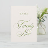 Numéro de table de mariage à la calligraphie verte (Debout devant)