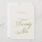 Numéro de table de mariage à la calligraphie verte (Dos)