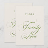 Numéro de table de mariage à la calligraphie verte (Devant / Derrière)