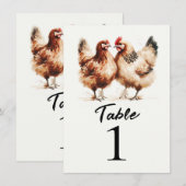 Numéro de table de mariage à la campagne aux poule (Devant / Derrière)