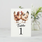 Numéro de table de mariage à la campagne aux poule (Debout devant)