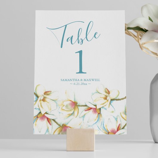Numéro de table de mariage à la fleur de magnolia