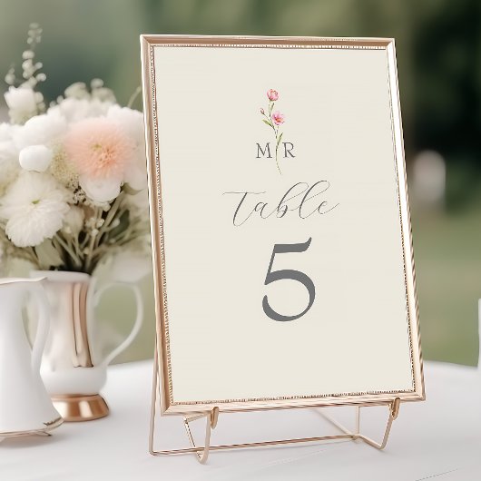 Numéro de table de mariage à la fleur sauvage bohè