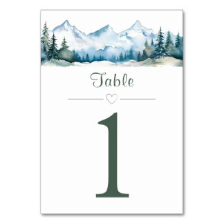 Numéro de table de mariage à la montagne aquarelle